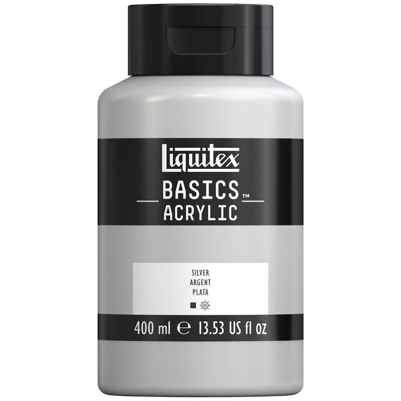 Liquitex BASICS Acrylic Paint, 400ml (13.5-oz) Bottle, Silver - Image 1
